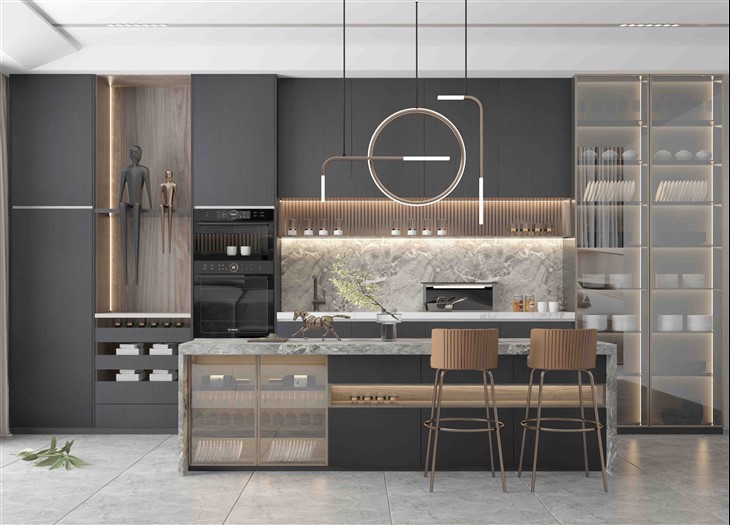 Grey Textured Kitchen Cabinet